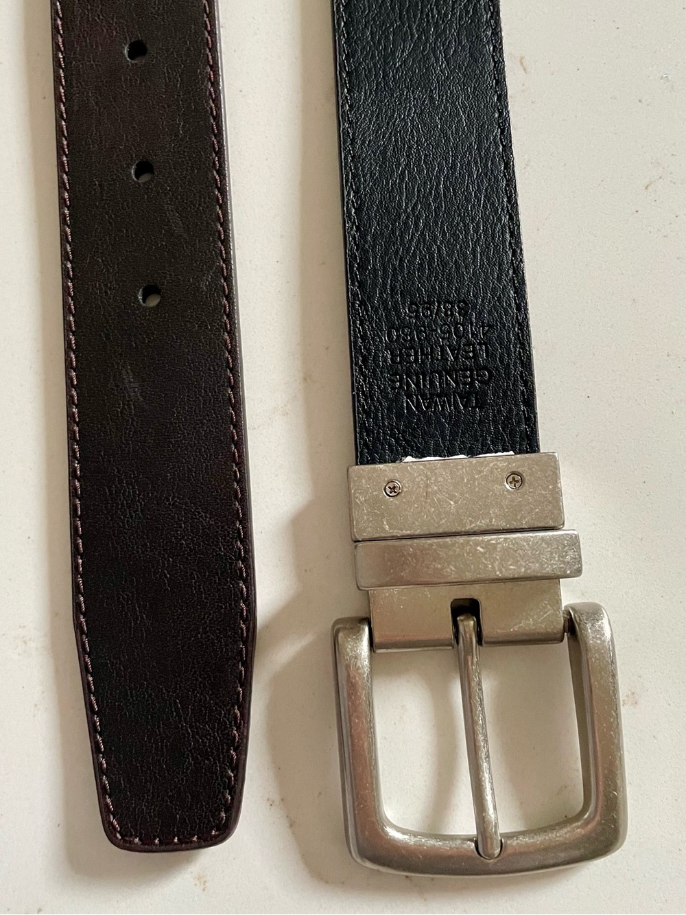 Genuine Leather Men's Brown & Black Reversible Belt with Silver Buckle - 38 - Picture 3 of 5